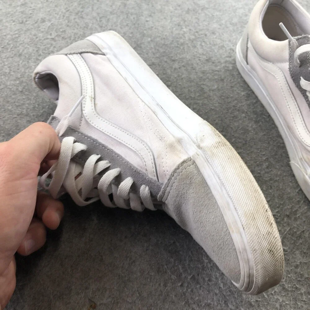 Vans Old Skool Shoes Mens Size 10 White Gray Canvas Skate Sneakers Low Top